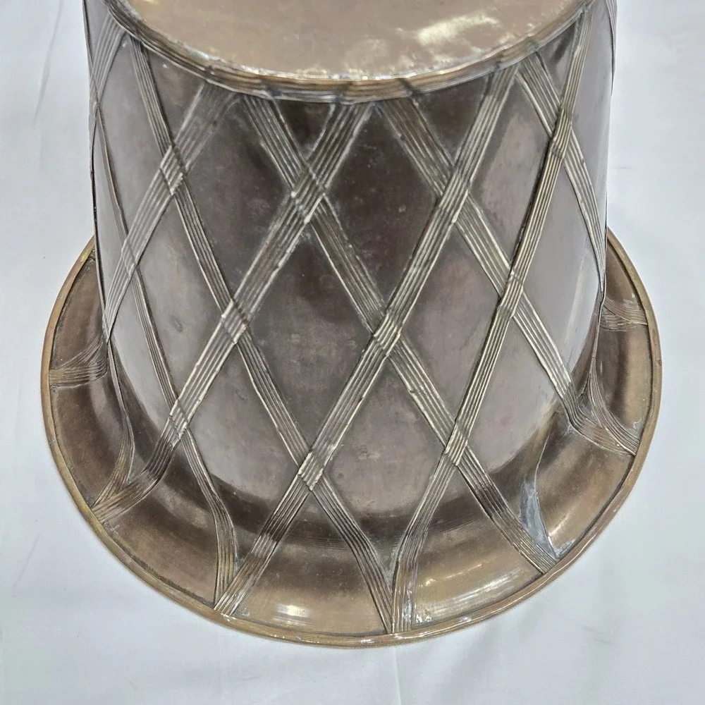 Vtg Brass Lattice‎ Overlay Planter Wastebasket 11